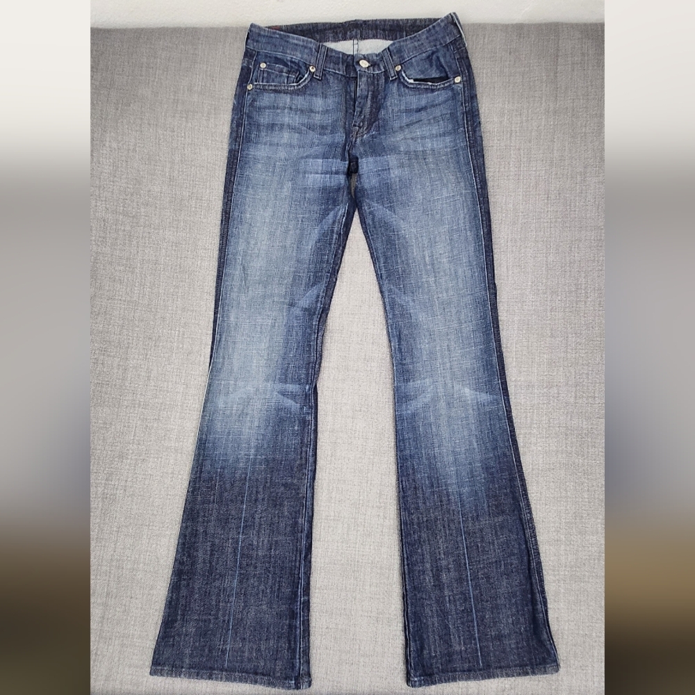 7 For All Mankind A Pocket Low Rise Boot Cut Denim Jeans 27 Long.